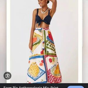 Farm Rio Anthropologie Mix-Print Maxi Skirt- Tropical Fruit- Small
